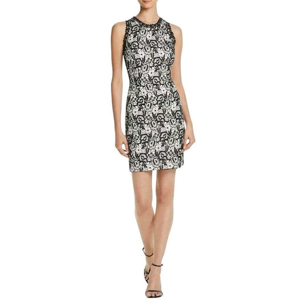 AIDAN MATTOX Women’s Black White Floral Crochet Lace Mini Cocktail Dress